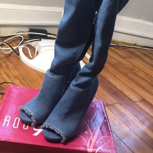Denim Knee High Heels/ Boots 6 1/2